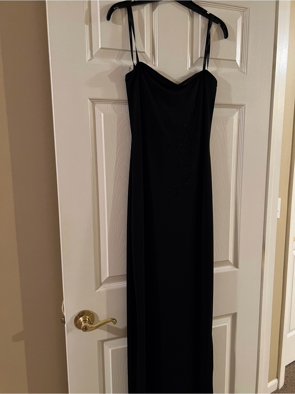 Roberta Bridal Black Slip Maxi Dress with Spaghetti Straps
